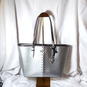Michael Kors Jet Set Medium Carryall Tote Bag Silver Multi NWT